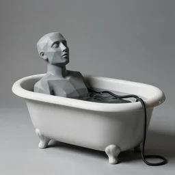extreme harsh lighting antique photograph of geometric surreal sculpture of a human drowning in a bathtub of its own bad dreams, made of charcoal and silicone tubing and black glass wire, fractal 3 d structure, sculpted by barbara hepworth and naum gabo, photographed by francesca woodman, grainy high contrast shocking detail trending on artstation 8 k