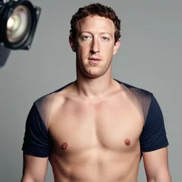 Photo of Mark Zuckerberg with pierced nipples, soft studio lighting, photo taken by Anne Liebovitz for Abercrombie and Fitch, award-winning photograph, Sigma art lens