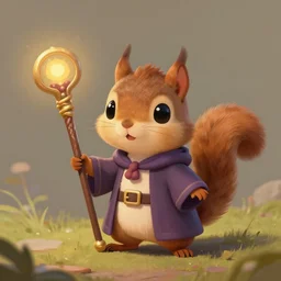 cute little anthropomorphic squirrel wielding a magic staff, tiny, small, short, wizard robe, cute and adorable, pretty, beautiful, dnd character art portrait, matte fantasy painting, deviantart artstation, by jason felix by steve argyle by tyler jacobson by peter mohrbacher, cinema