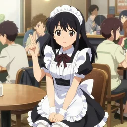 anime visual a young woman in crowded cafe waiting on a table in a french maid outfit, cute face by ilya kuvshinov, makoto shinkai, kyoani, masakazu katsura, dynamic pose, crisp and sharp, yoshinari yoh, rounded eyes, gelbooru, danbooru, pixiv, anime poster, cel shaded