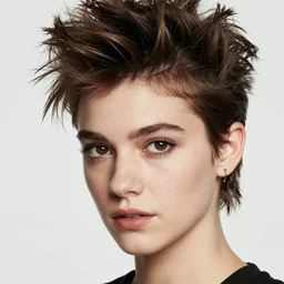portrait of a beautiful 20-year-old woman by Mario Testino, 1980s punk hairstyle, close up, detailed, award winning, Sony a7R