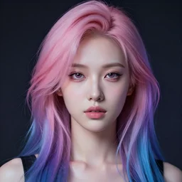a portrait of a pretty cyberpunk girl with pink, purple, blue hair