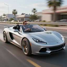 Saul Goodman driving a convertible futuristic car at very high speeds, highly detailed, 4k octane render
