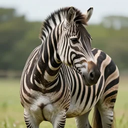 a big horse that looks like a zebra, hyper realistic photo by jolanda vlastuin