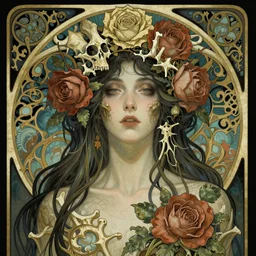 terror of the deep, ominous ethereal portrait, art nouveau, fantasy, intricate rose thorn designs, bones, elegant, highly detailed, sharp focus, vivid colors, art by artgerm, greg rutkowski, rossdraws and lois van baarle
