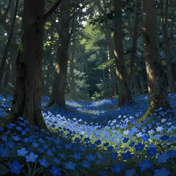 forest with flowers blue, Digital Matte Illustration by asher brown durand