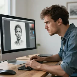 artist angry at computer for creating art in 5 seconds, realistic, detailed, 4 k