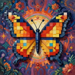 butterfly made of blocks, butterfly made of blocks, butterfly made of blocks, ilya kuvshinov, john singer sargent, digital art illustration, impressionist oil painting, mexican day of the dead, trending on artstation, psychedelic, intricate