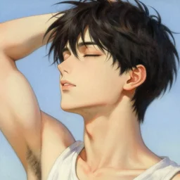 detailed portrait of anime boy summer graceful, eyes closed, painting by gaston bussiere, craig mullins, j. c. leyendecker
