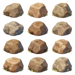 a spritesheet of various cartoon shaded boulders isolated on a white background