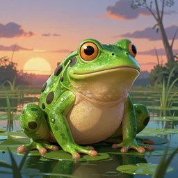 a frog kaiju in a swamp area, dawn, photo, 80s, artstation, intricate details, 8k
