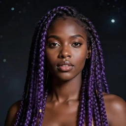 black woman with purple dreads in space