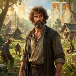 hyper realistic detailed portrait pf village peasent, stephen bliss, unreal engine, fantasy art by greg rutkowski, loish, rhads, ferdinand knab, makoto shinkai and lois van baarle, ilya kuvshinov, rossdraws, tom bagshaw, alphonse mucha, global illumination, radiant light, detailed and intricate environment, highly detailed, award winning art