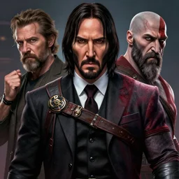 a highly detailed beautiful portrait of john wick as kratos, by gregory manchess, james gurney, james jean