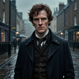 a detailed matte portrait of sam \ winchester in a supernatural sherlock holmes story, 1 8 th century london in the rain, city streets, ominous, masterpiece, 8 k, art by alphonse mucha and greg rutkowski
