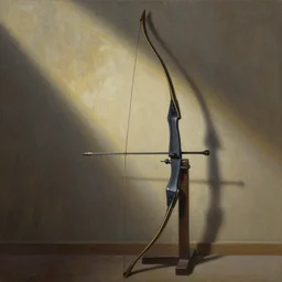 painting of a bow on a weapons rack