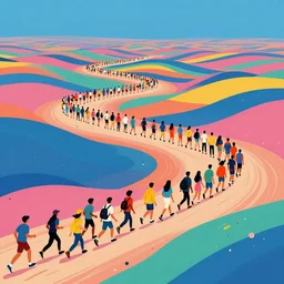stampede through a psychedelic landscape, in the style of Greg Broadmore and Arthur Rackham and Moebius, trending on artstation, light lighting side view,digital art,surrealism ,macro,blueprint ,vaporwave ,