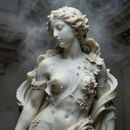 a sculpture of a stunningly beautiful woman with flowing tears, fractal flowers on the skin, intricate, a marble sculpture by nicola samori, behance, neo - expressionism, marble sculpture, made of mist, still frame from the prometheus movie by ridley scott with cinematogrophy of christopher doyle, arri alexa, 8 k
