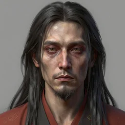 a highly detailed radiosity 3d render of a man's face with long hair in kimono, an airbrush painting by David Alfaro Siqueiros, featured on pixiv, metaphysical painting, airbrush art, grotesque, wiccan, unreal engine 5, unreal engine, cryengine