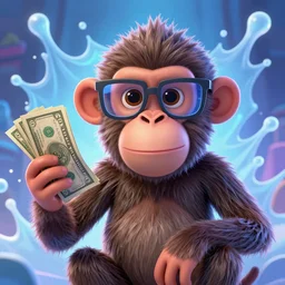 Monkey wearing Cool glasses, holding some money in hid hand,mattepainting concept Blizzard pixar maya engine on stylized background splash comics global illumination lighting artstation lois van baarle, ilya kuvshinov, rossdraws