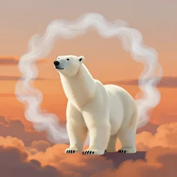 digital illustration of white polar bear of smoke circling through orange clouds at sunset, trending on artstation, digital art ( by joseph meehan ) ( by victor adame ) ( by anna steinbauer )
