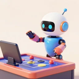 a picture of a cute colorful humanlike robot playing with the atari 2 6 0 0 game breakout, octane render, 3 d model
