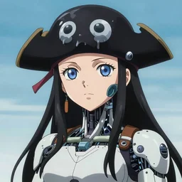 cybernetic body pirate girl anime style human face
