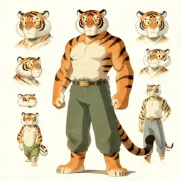 Tiger man inspired by Studio Ghibli, Character reference Sheet