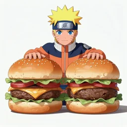 naruto stuck in between two hamburger buns