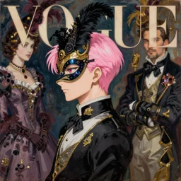 anime, mage, vogue, intricate oil painting, trending on artstation, john singer sargent, greg rutkowski, side profile, pink hair, masquerade