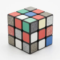 unsolved rubik's cube made of various types of stone,