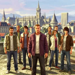 city of nantes ; gta v, stephen bliss, unreal engine, fantasy art, greg rutkowski, loish, rhads, ferdinand knab, makoto shinkai, lois van baarle, ilya kuvshinov, rossdraws, tom bagshaw, global illumination, radiant light, detailed and intricate