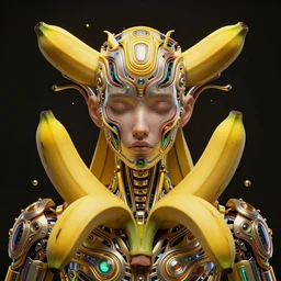 portrait of a banana as a cyborg. intricate abstract. intricate artwork. by Tooth Wu, wlop, beeple, dan mumford. octane render, trending on artstation, greg rutkowski very coherent symmetrical artwork. cinematic, hyper realism, high detail, octane render, 8k, iridescent accents