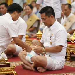 Vajiralongkorn wearing a diaper during holy ceremony