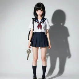 A photorealistic manga key visual of a doll-like girl and a girl that looks like her shadow, sharp, wallpaper 4K, UHD, detailed, trending on artstation and behance