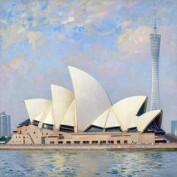 opera house, guangzhou city, illustrated by claude monet, very detailed