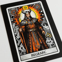 detailed viking god, by Hokusai and James Gurney, Black paper with intricate and vibrant chromatic line work Tarot Card, Mandelbulb Fractal, Full of silver layers, Portrait, Trending on Artstation, Incredible orange and black gothic illustration