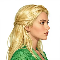 a portrait of a young blonde woman with side profile green in ocean intricate details by MARVEL comics and Sandra Chevrier