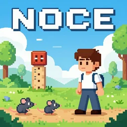 cover artwork for a retro pixel art game about the adventure of a guy & rat enemies, 8k,