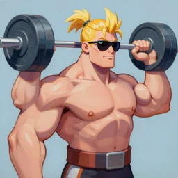 greg manchess portrait of thick muscular weightlifter zarya from overwatch with ponytail and blond hair wearing dark sunglasses, medium shot, asymmetrical, profile picture, organic painting, sunny day, matte painting, bold shapes, hard edges, street art, trending on artstation, by huang guangjian and gil elvgren and sachin teng