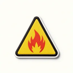a retro minimalist clean fire flame warning caution patch
