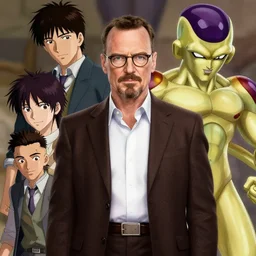 beautiful portrait of walter white fighting golden freiza. character design by disney, charlie bowater, ross tran, artgerm, and makoto shinkai, detailed, soft lighting, rendered in octane