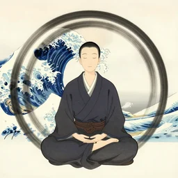 zen meditation, enlightment, circle, enso, zen brush, zazen, zen calligrafy, by katsushika hokusai