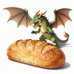 a loaf of bread fighting a dragon, digital art, epic, well detailed