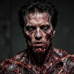 close - rotting flesh matt damon in the style of zdzisław beksinski