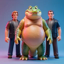 hyperrealistic rendering, fat smooth john carpenter flesh monster crocodile by bernie wrightson and killian eng and joe fenton, product photography, action figure, sofubi, studio lighting, colored gels, colored background