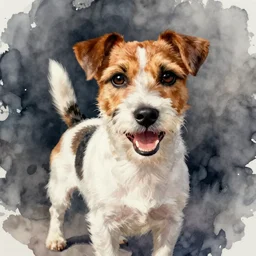 jack russel terrier happy, water color portrait, illustration, by beatrix potter