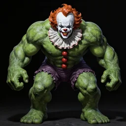 frank frazetta the hulk as pennywise, whole body shot, 8 k, realistic, photo real, smooth, sharp, intricate detail, hyper detail, dramatic lighting, dramatic shading