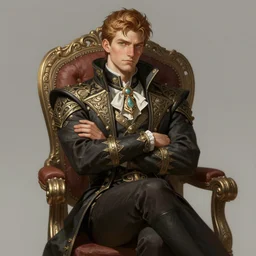 a really proud prideful gallant. crossed arms, sitting in his chair. intricate, elegant, highly detailed, digital painting, artstation, concept art, sharp focus, illustration, by justin gerard and artgerm, 8 k
