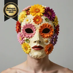a raytraced image of a man with a strange mask on his head, behance contest winner, award winning, masterpiece, pop surrealism, made of flowers, surrealist